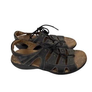 Taos Gilbert Sandals Womens Size 6 Black Leather Lace Up Comfort